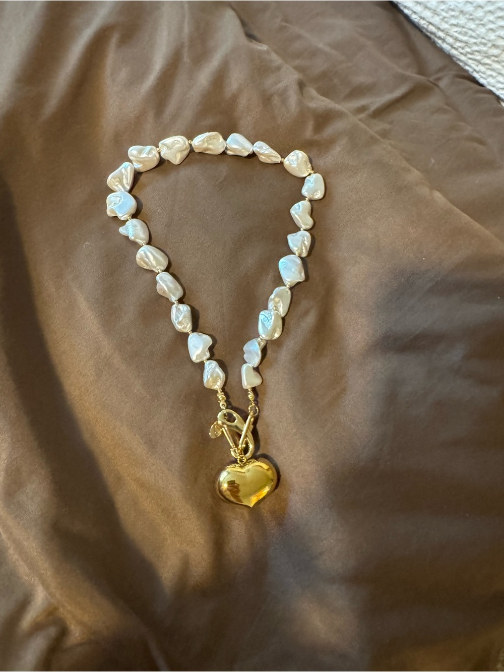8 Other Reasons White Freshwater Pearl Necklace with Gold Heart Charm
